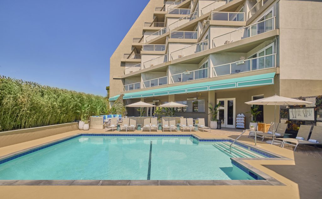 The heated saltwater pool offers a nice respite from the Santa Monica sun