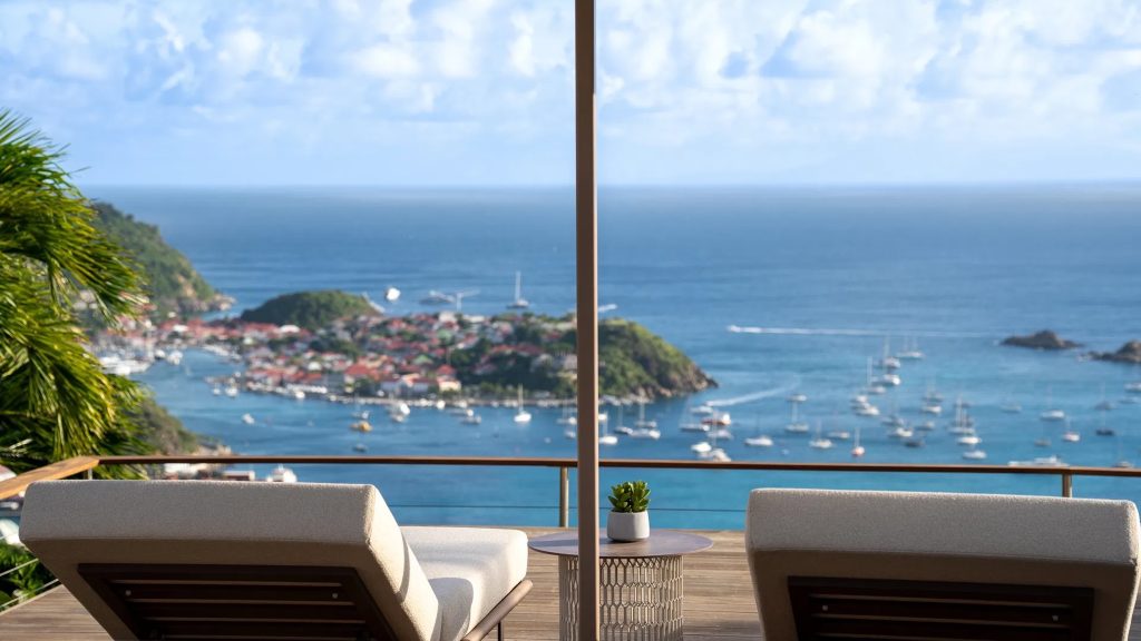 This contemporary villa in Saint Barthélemy offers views over Gustavia harbor